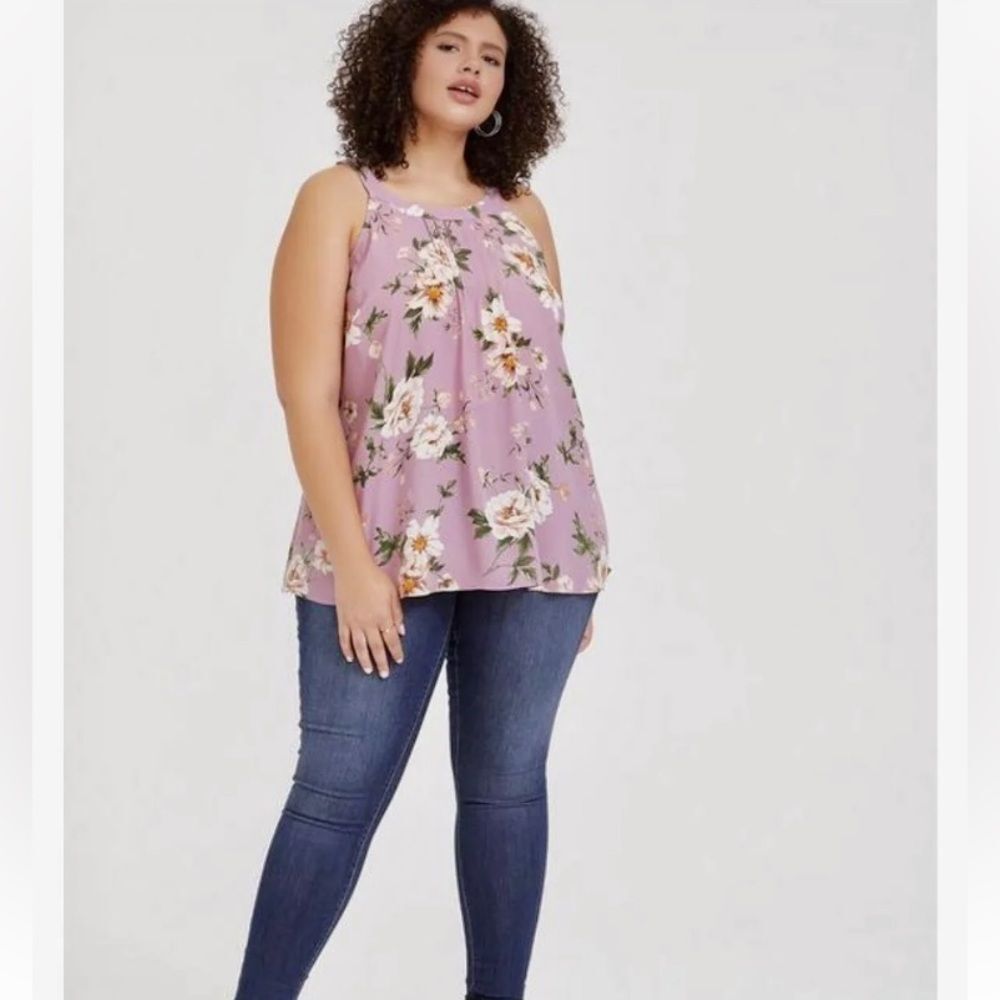 Torrid Womens Floral Georgette Pleated Goddess Neck Tank Top Size 4 EUC!